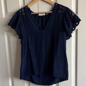 Ramy Brook New York Dark Blue Eyelet Sleeve Blouse